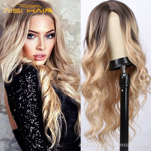 Aisi Hair Girls Colored Body Hair Products For Black Women Wholesale Fiber Temperatured Sythentic Ombre Blonde Hair